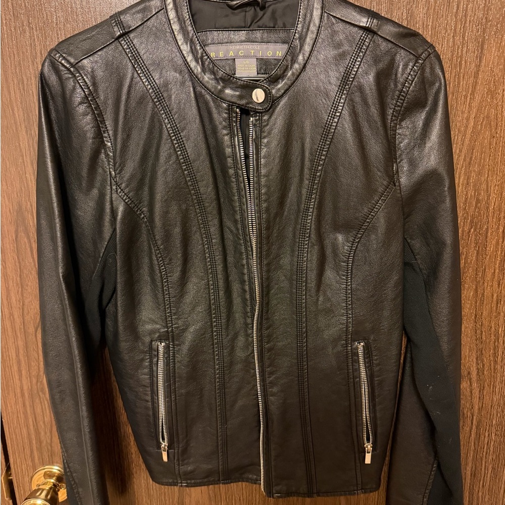 Kenneth Cole Reaction Sleek Black Leather Jacket